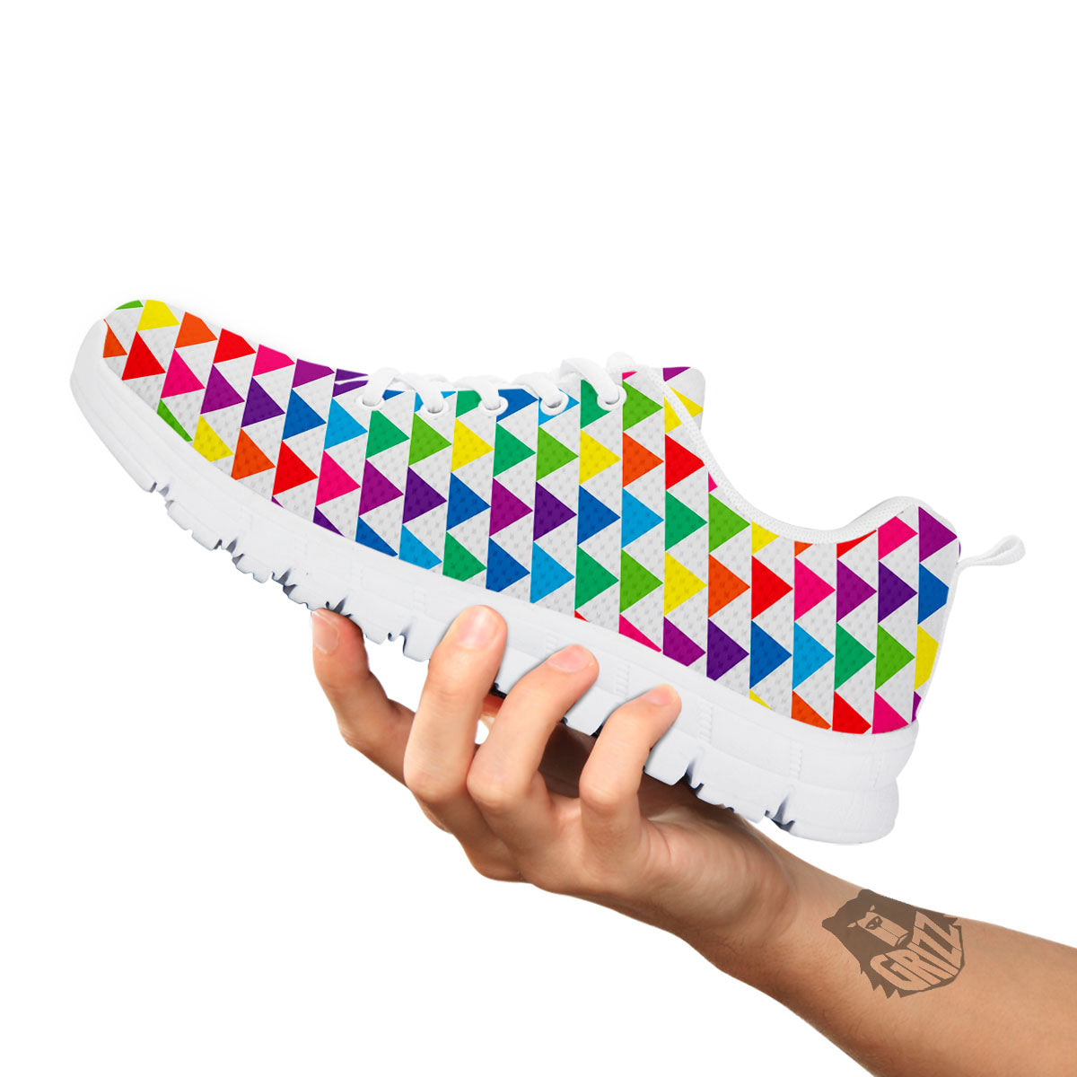 Triangles Rainbow Print Pattern White Sneaker-grizzshop