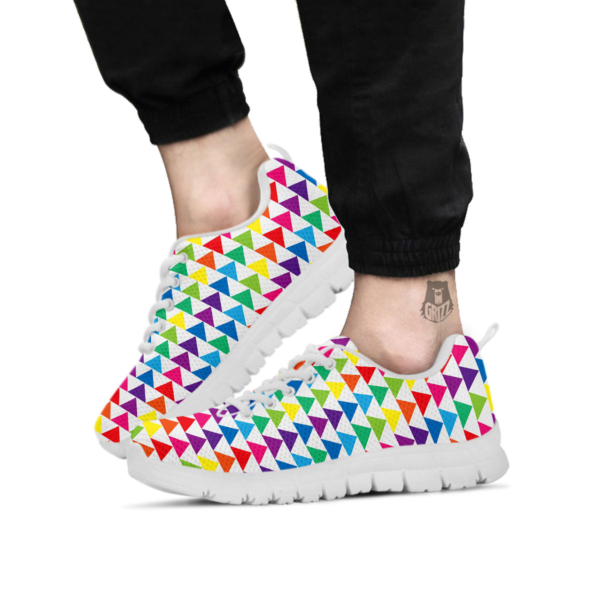 Triangles Rainbow Print Pattern White Sneaker-grizzshop