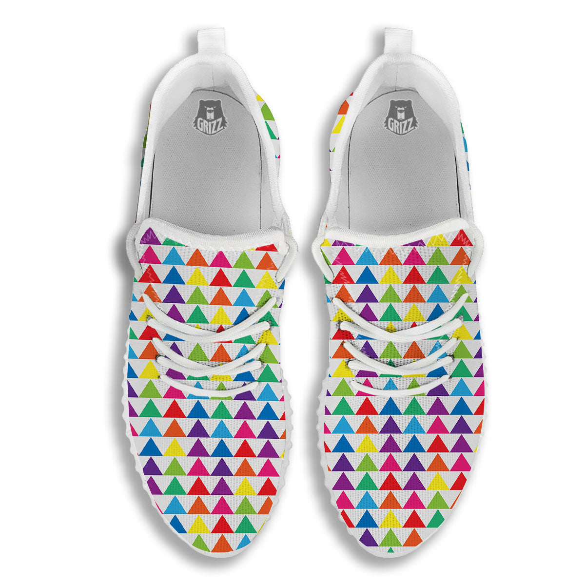 Triangles Rainbow Print Pattern White Walking Shoes-grizzshop
