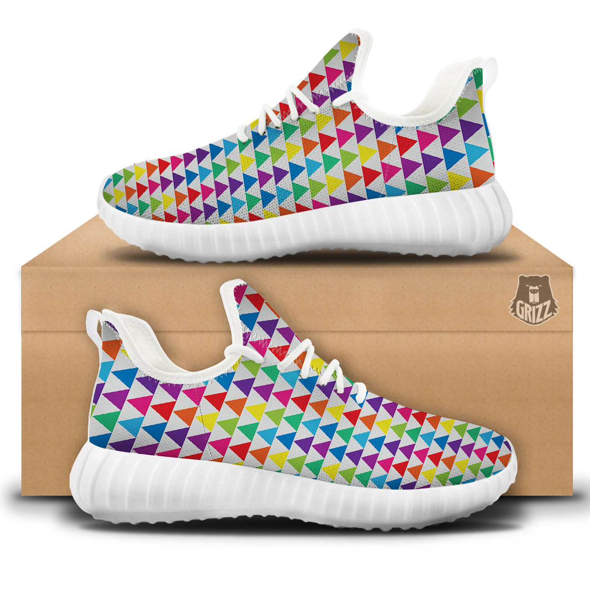 Triangles Rainbow Print Pattern White Walking Shoes-grizzshop
