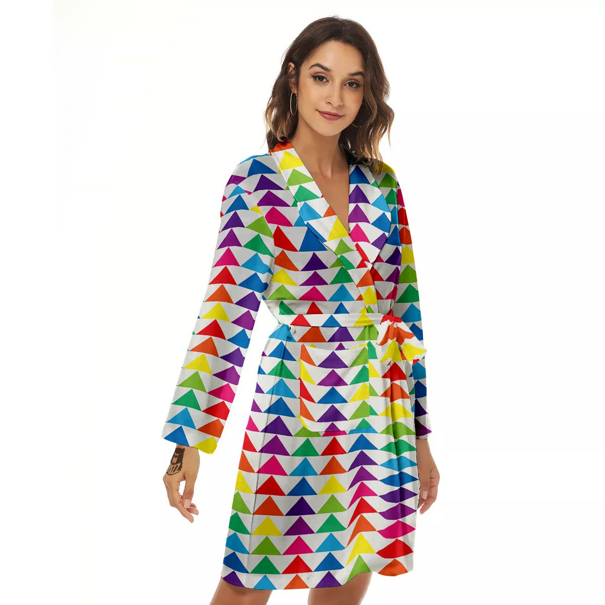 Triangles Rainbow Print Pattern Women's Robe-grizzshop