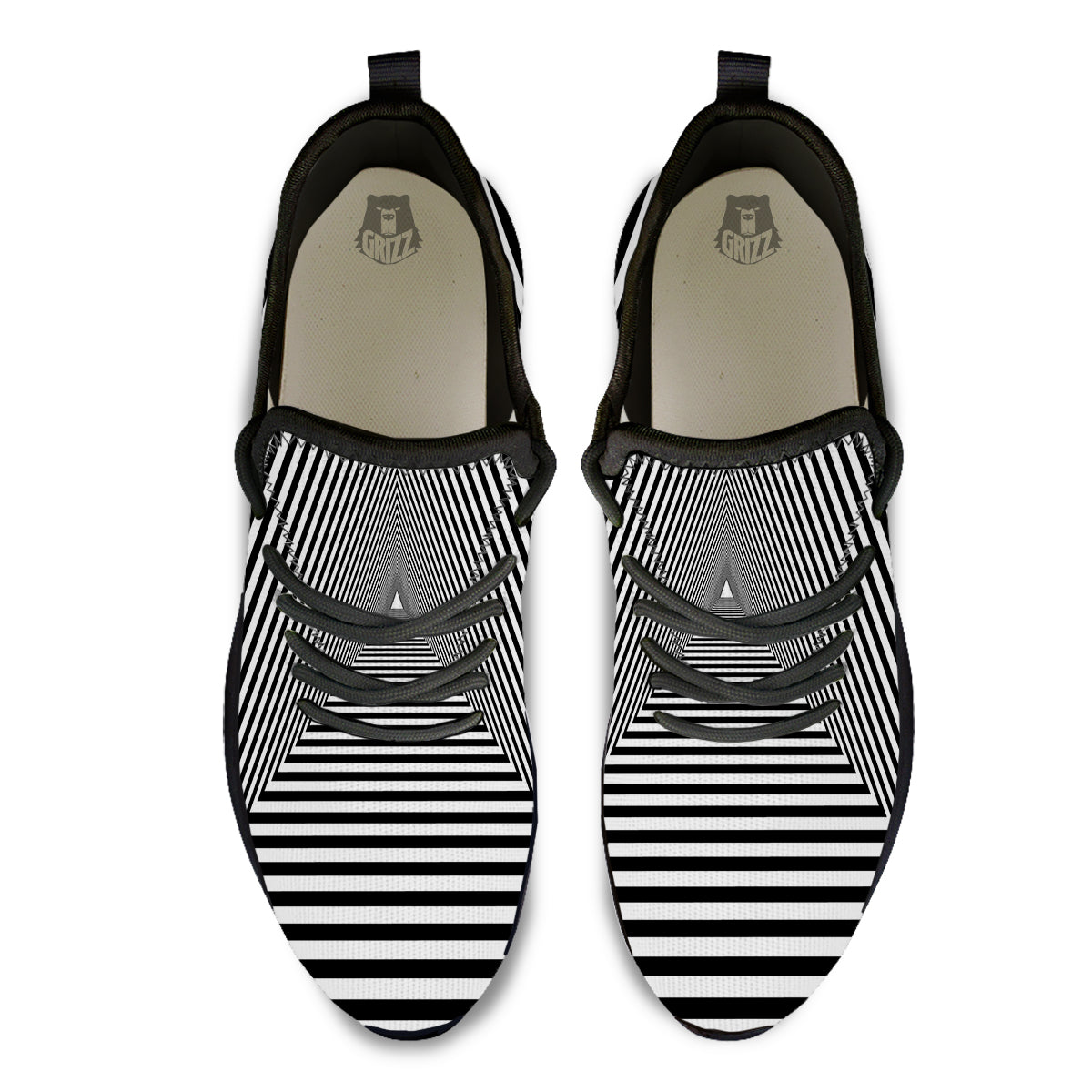TriangularTunnel Black And White Print Black Athletic Shoes-grizzshop