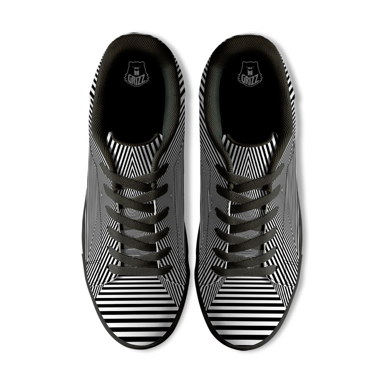 TriangularTunnel Black And White Print Black Low Top Sneakers-grizzshop