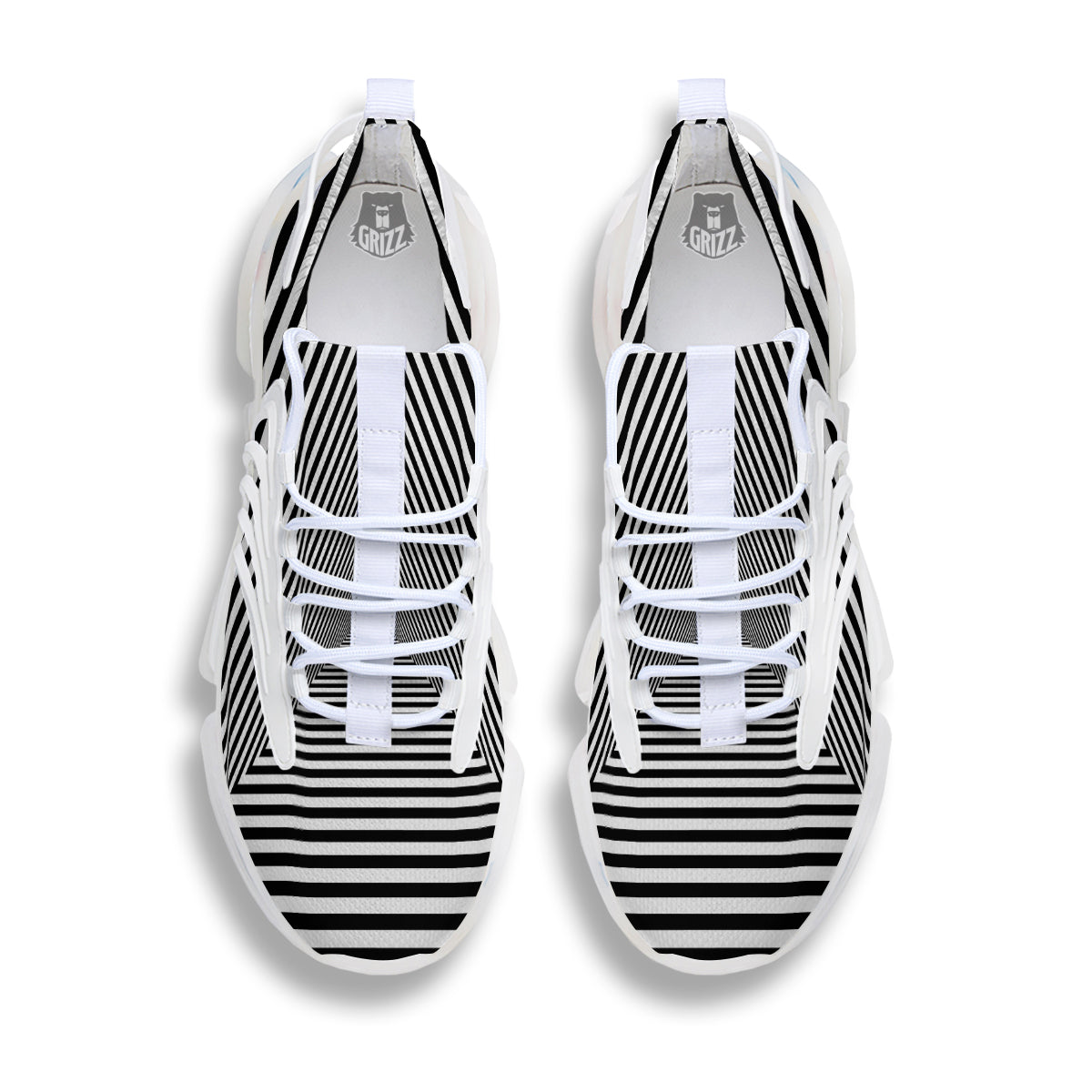 TriangularTunnel Black And White Print White Gym Shoes-grizzshop