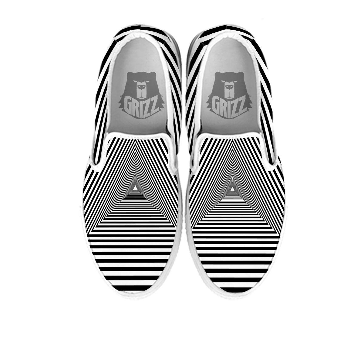 TriangularTunnel Black And White Print White Slip On Shoes-grizzshop