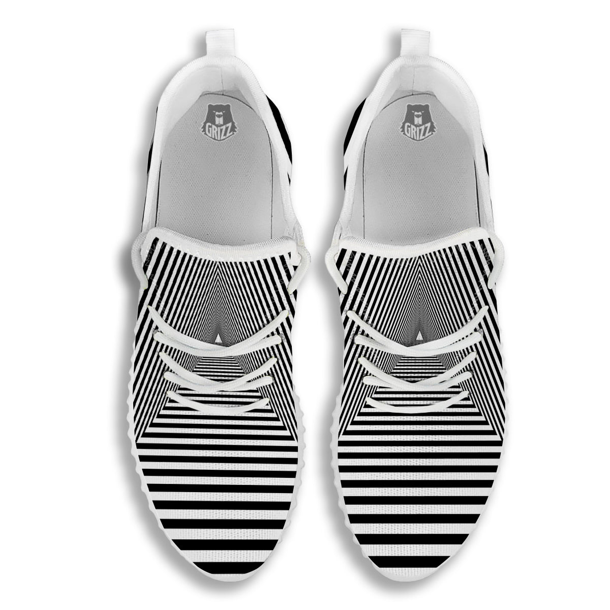 TriangularTunnel Black And White Print White Walking Shoes-grizzshop