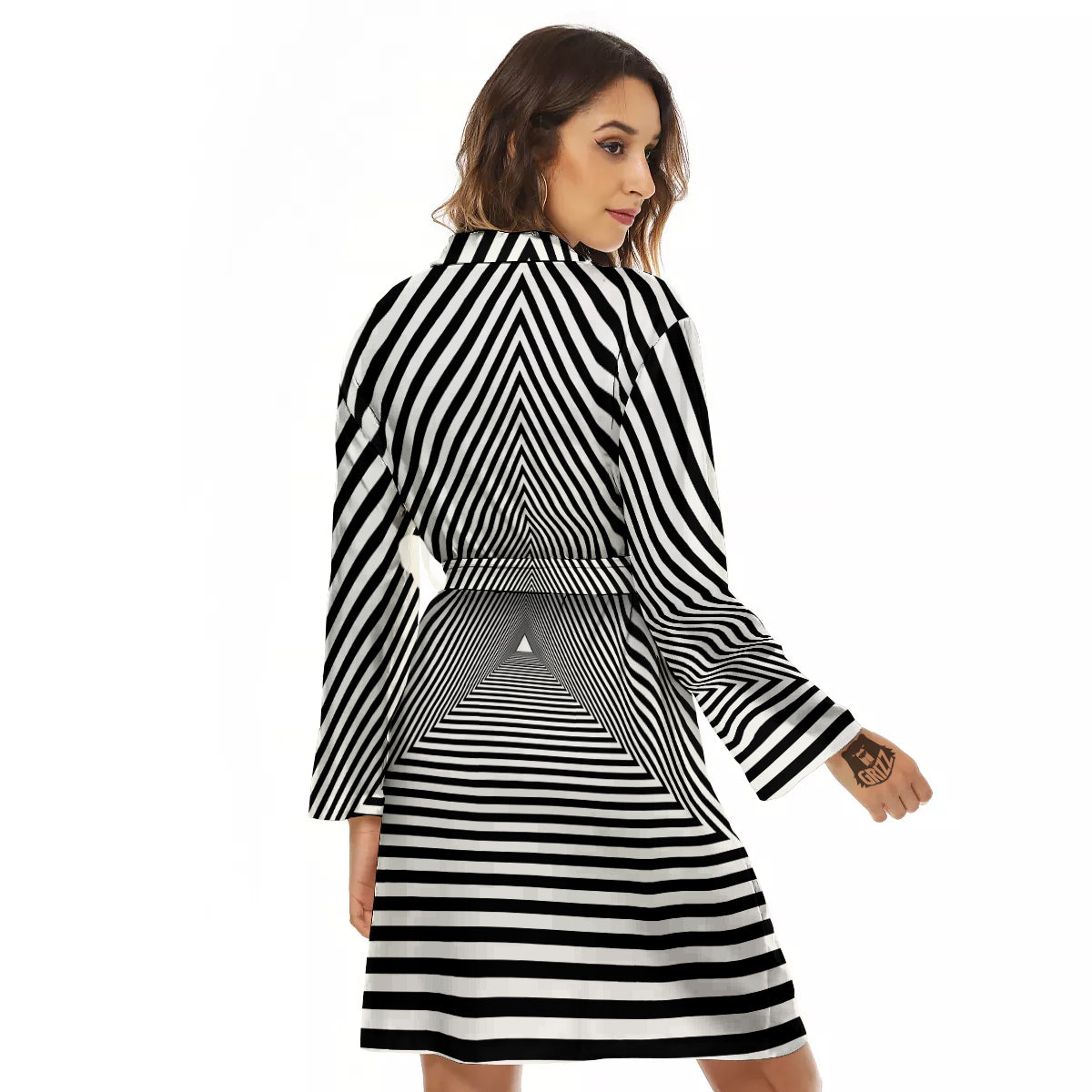 TriangularTunnel Black And White Print Women's Robe-grizzshop