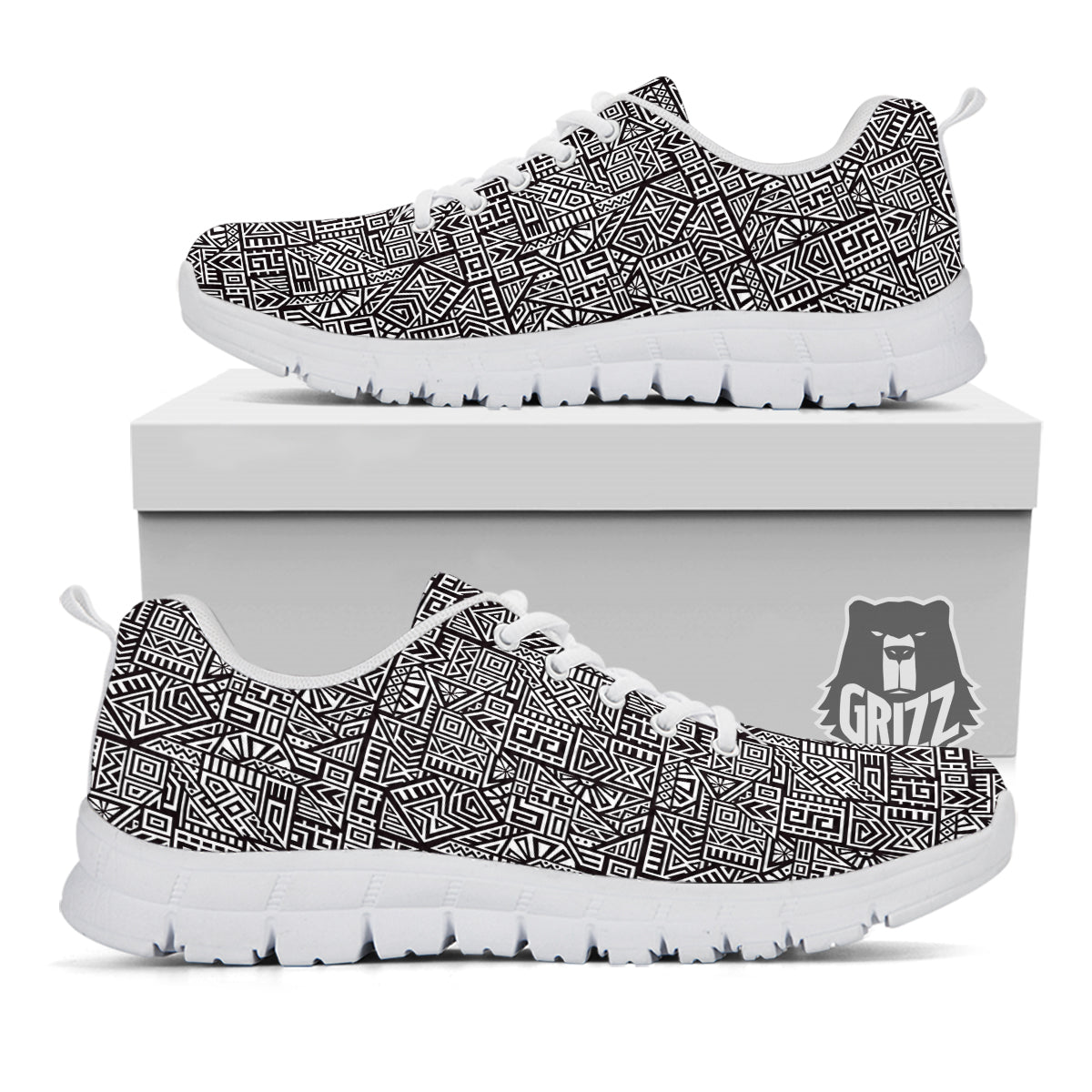 Tribal Ancient Aztec Print Pattern White Sneaker-grizzshop