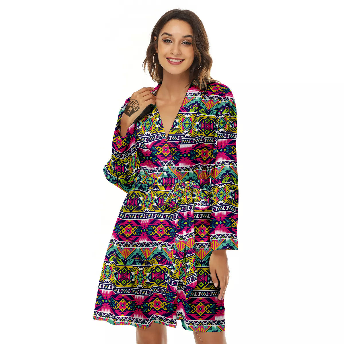 Tribal Aztec Colorful Print Pattern Women's Robe-grizzshop