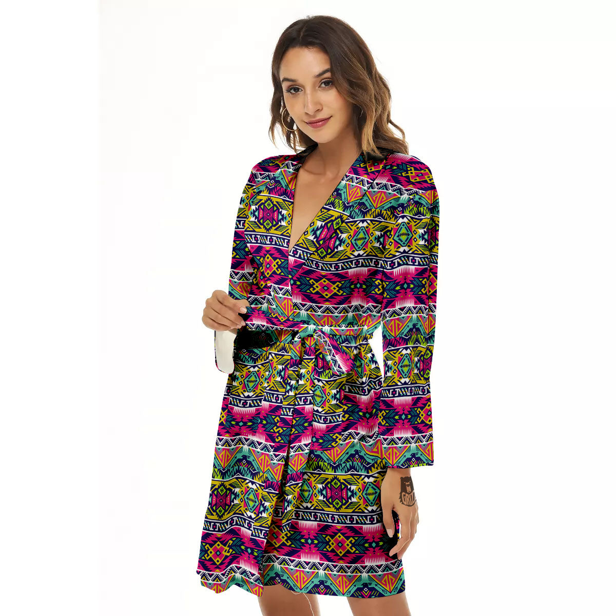 Tribal Aztec Colorful Print Pattern Women's Robe-grizzshop