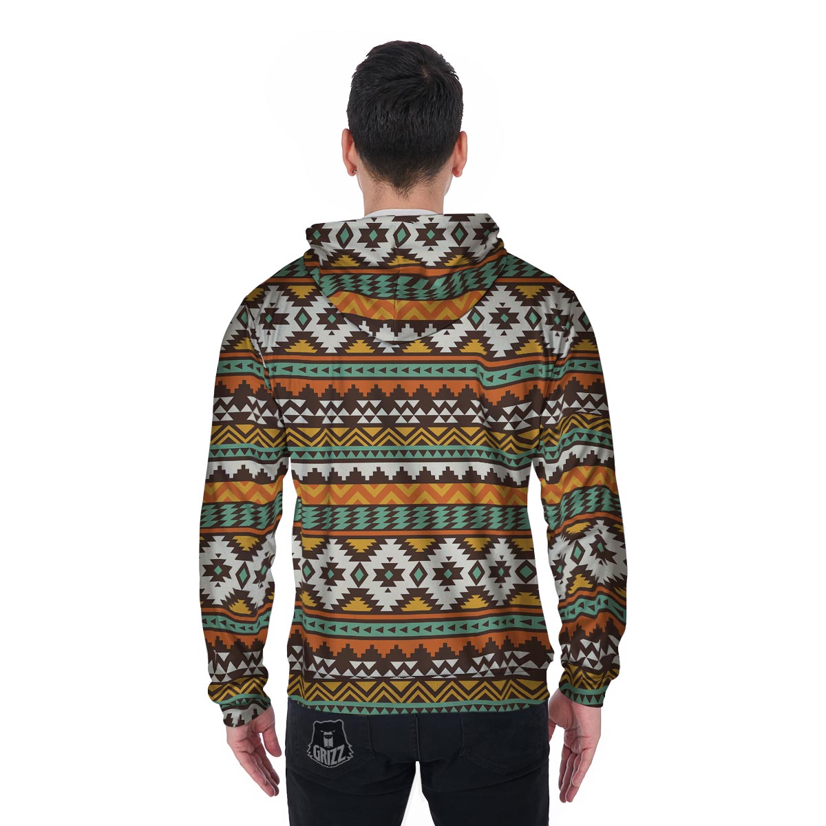 Tribal Aztec Men's Zip Up Hoodie-grizzshop