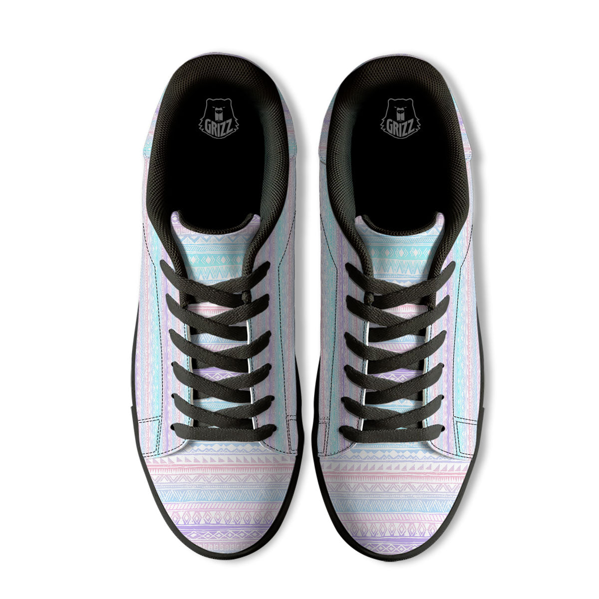 Tribal Aztec Pastel Print Pattern Black Low Top Sneakers-grizzshop