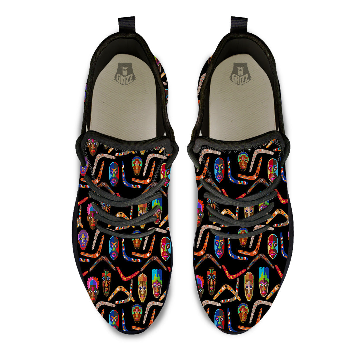 Tribal Boomerangs Print Pattern Black Athletic Shoes-grizzshop