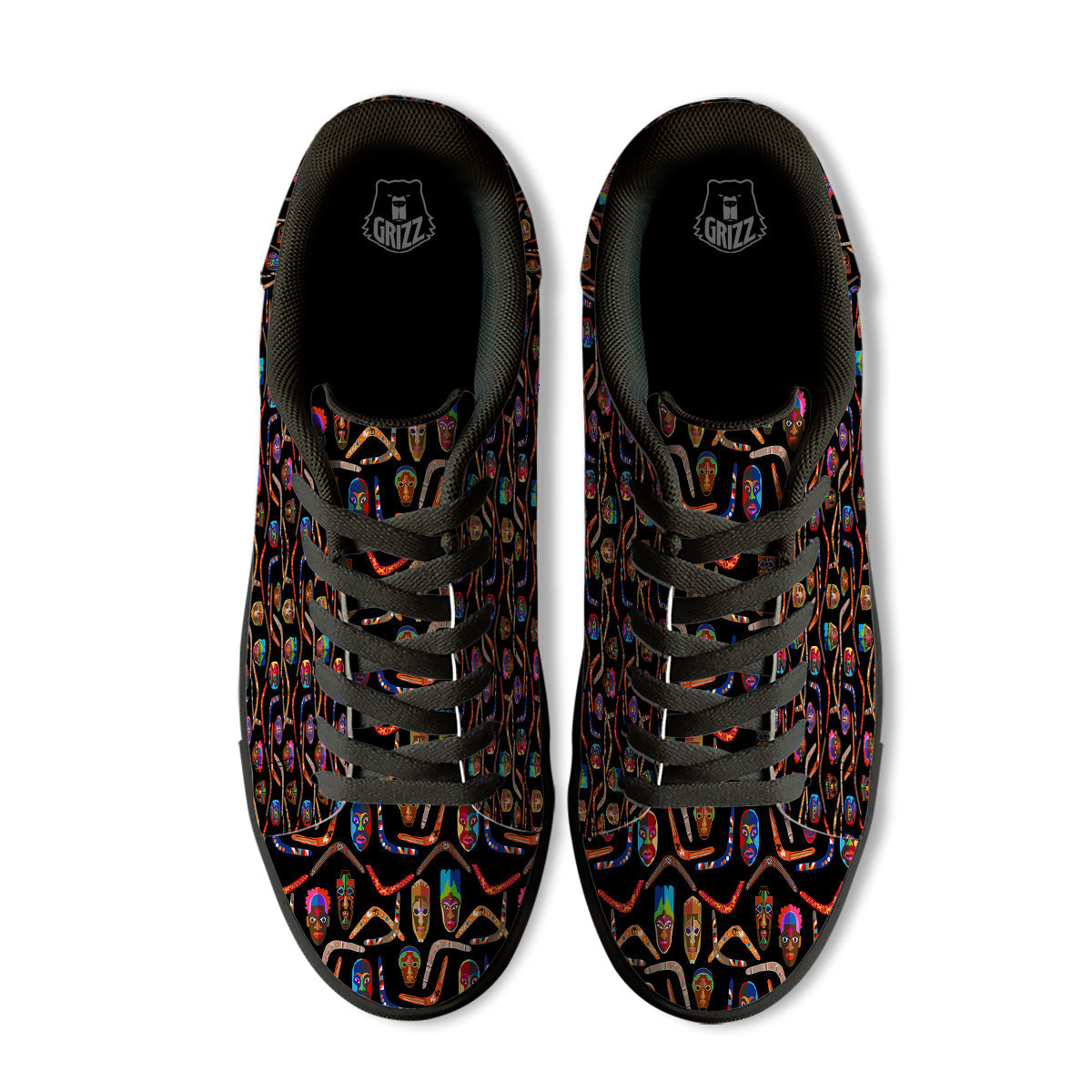 Tribal Boomerangs Print Pattern Black Low Top Sneakers-grizzshop