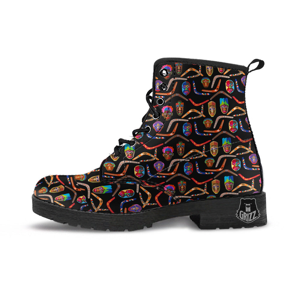 Tribal Boomerangs Print Pattern Leather Boots-grizzshop