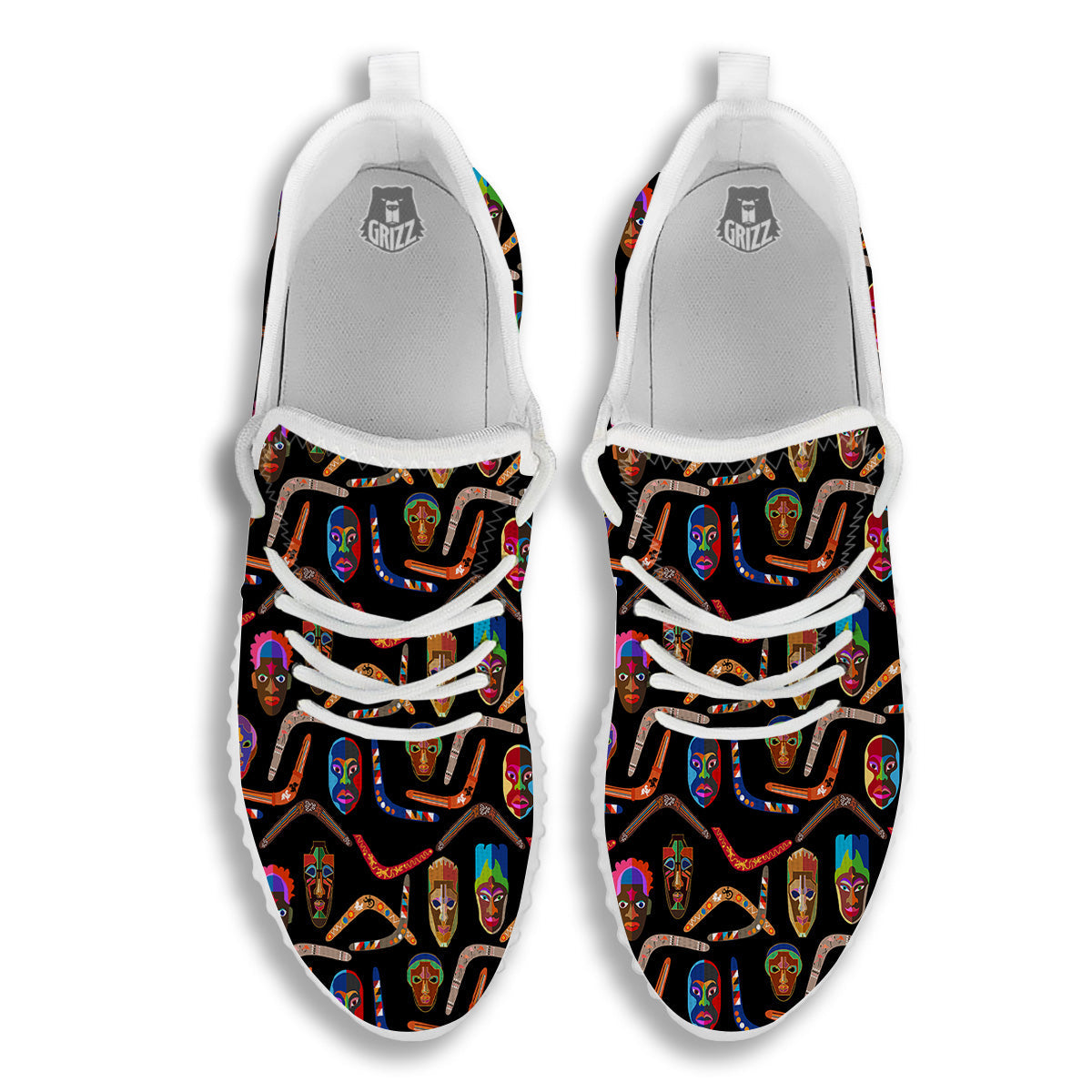 Tribal Boomerangs Print Pattern White Walking Shoes-grizzshop