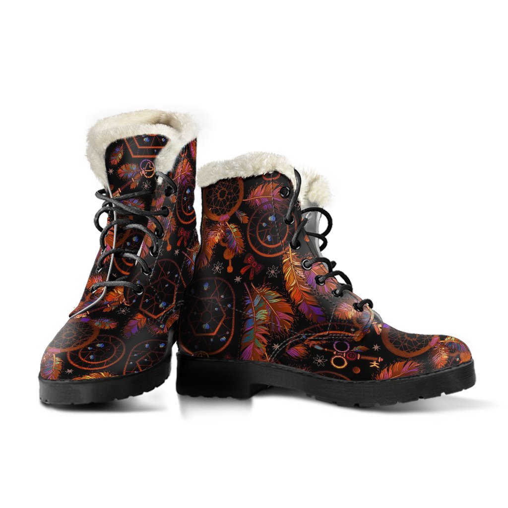 Tribal Dream Catcher Feather Pattern Print Comfy Winter Boots-grizzshop