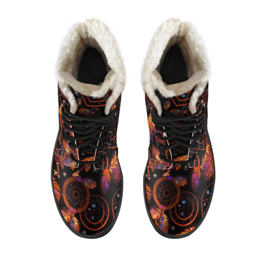 Tribal Dream Catcher Feather Pattern Print Comfy Winter Boots-grizzshop
