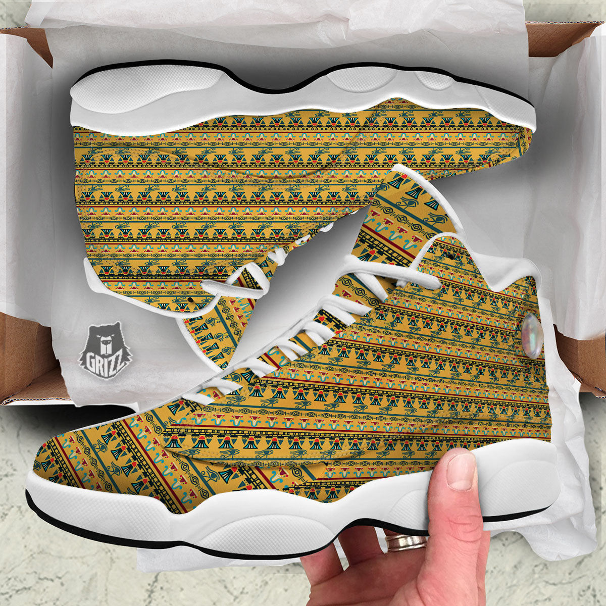 Tribal Egyptian Print Pattern White Basketball Shoes-grizzshop