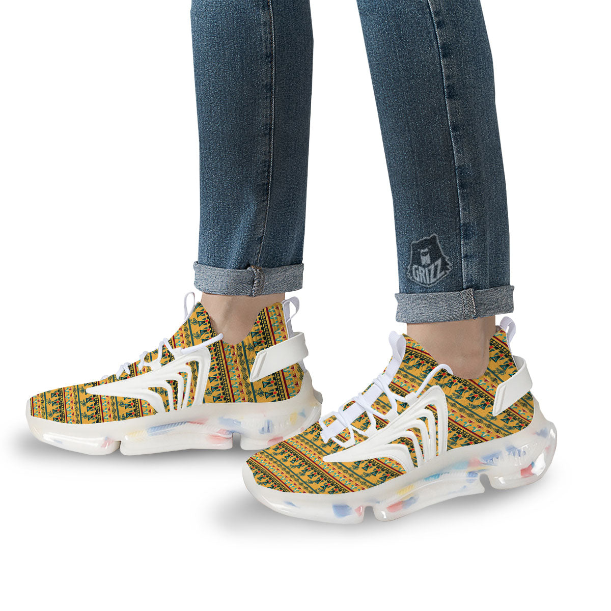Tribal Egyptian Print Pattern White Gym Shoes-grizzshop