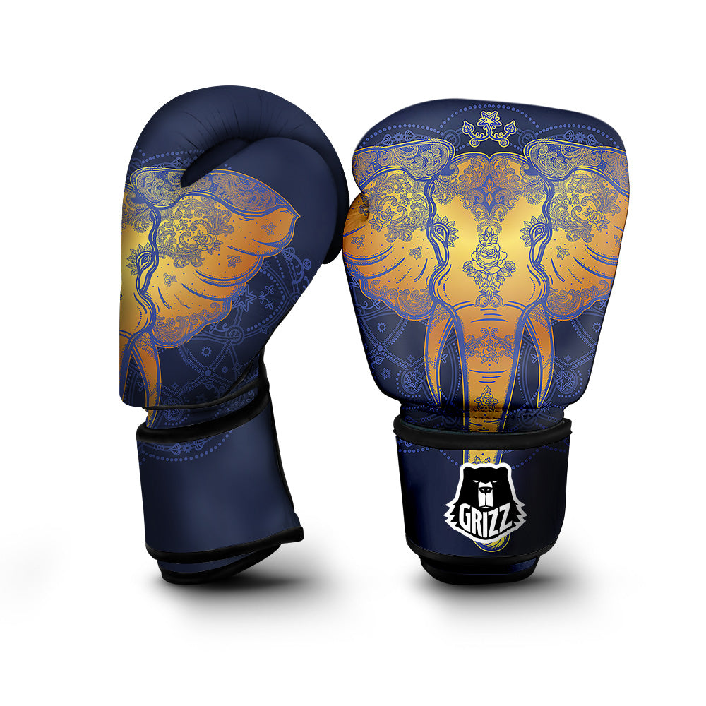 Tribal Elephant Gold And Blue Print Boxing Gloves-grizzshop