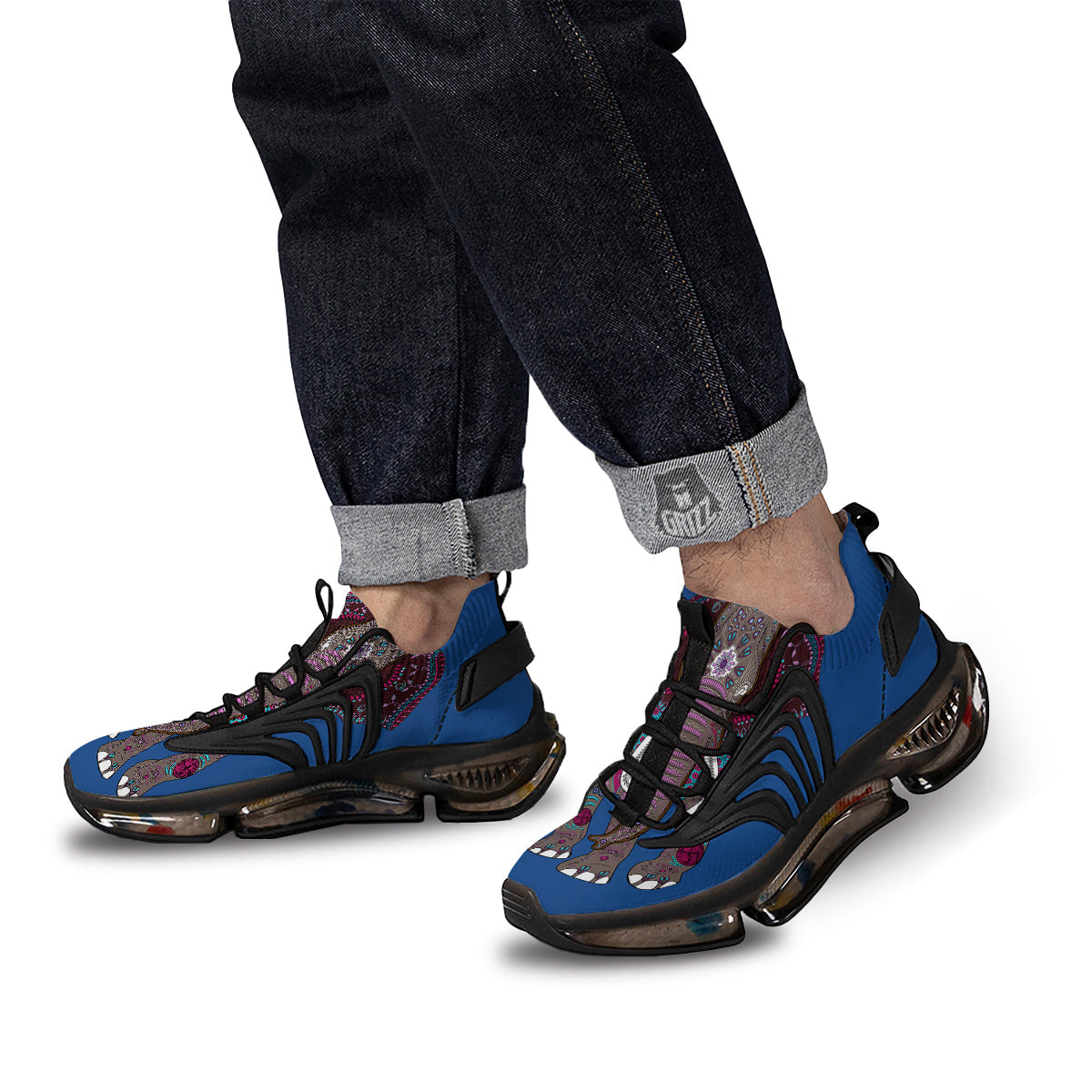 Tribal Elephant Indian Cute Print Black Gym Shoes-grizzshop