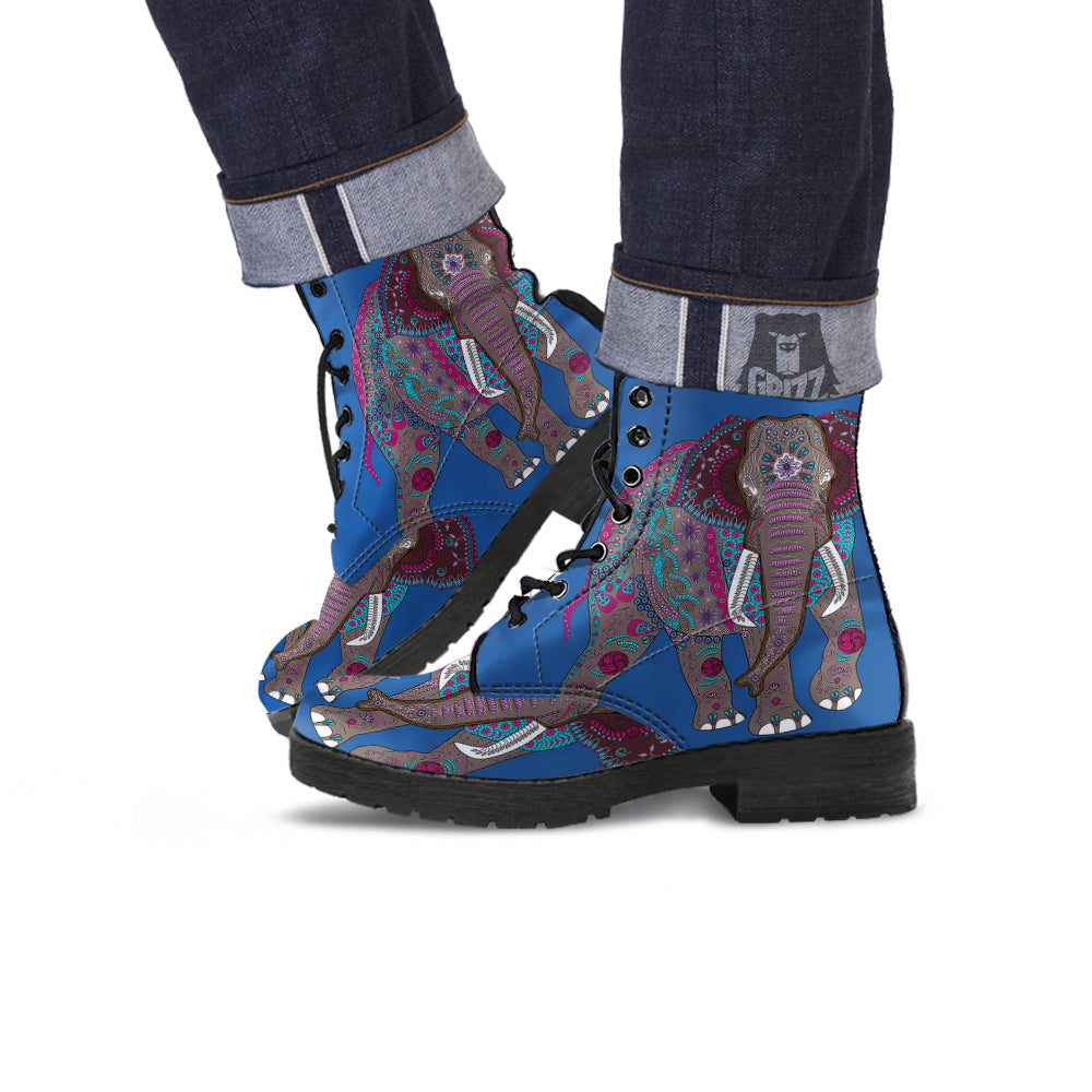Tribal Elephant Indian Cute Print Leather Boots-grizzshop