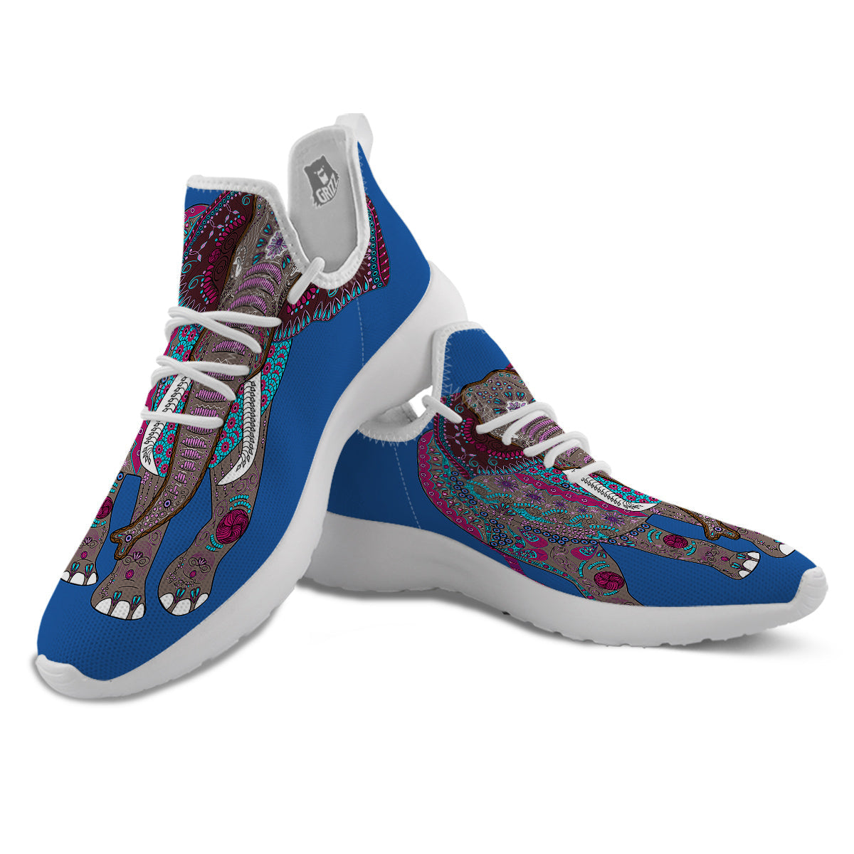 Tribal Elephant Indian Cute Print White Athletic Shoes-grizzshop