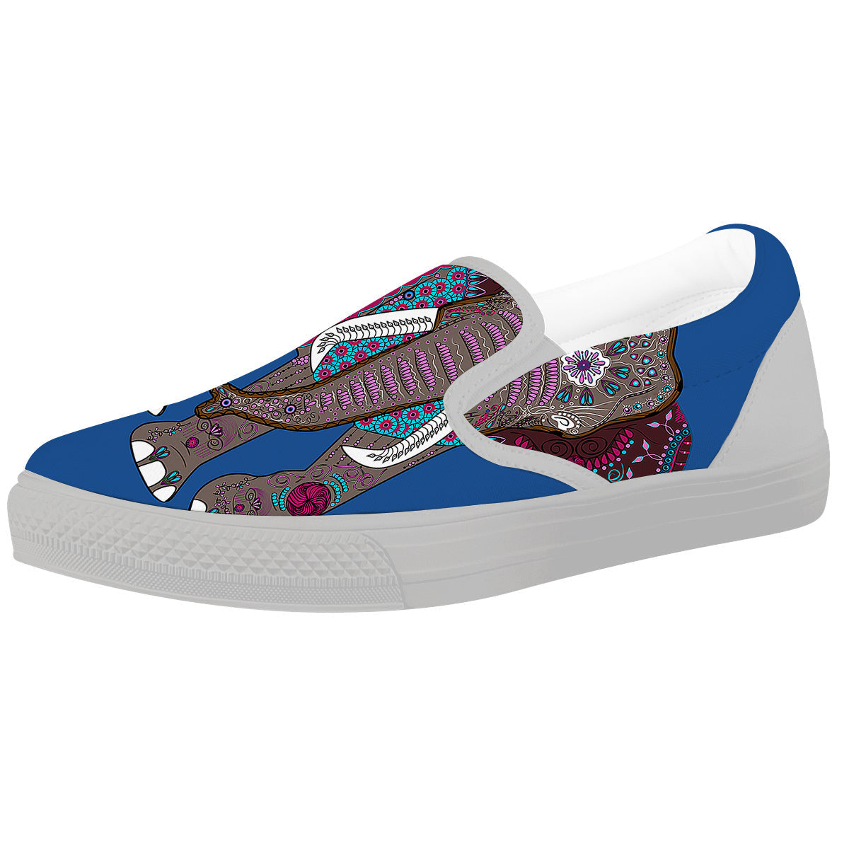 Tribal Elephant Indian Cute Print White Slip On Shoes-grizzshop
