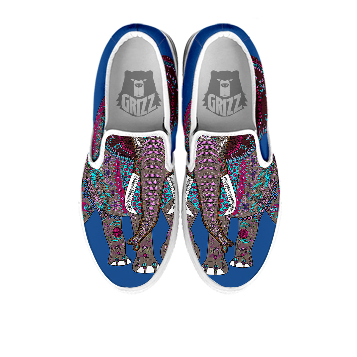 Tribal Elephant Indian Cute Print White Slip On Shoes-grizzshop
