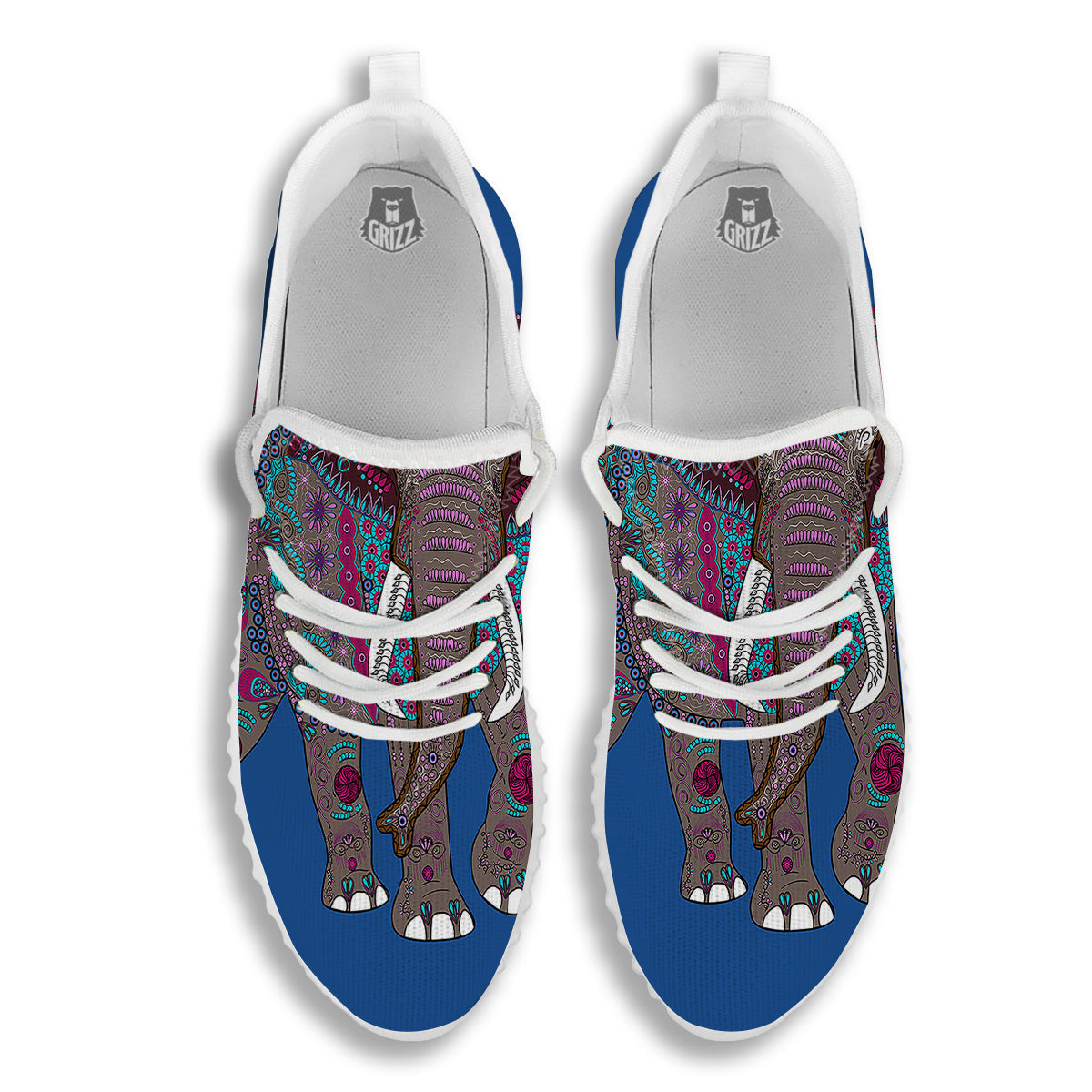 Tribal Elephant Indian Cute Print White Walking Shoes-grizzshop
