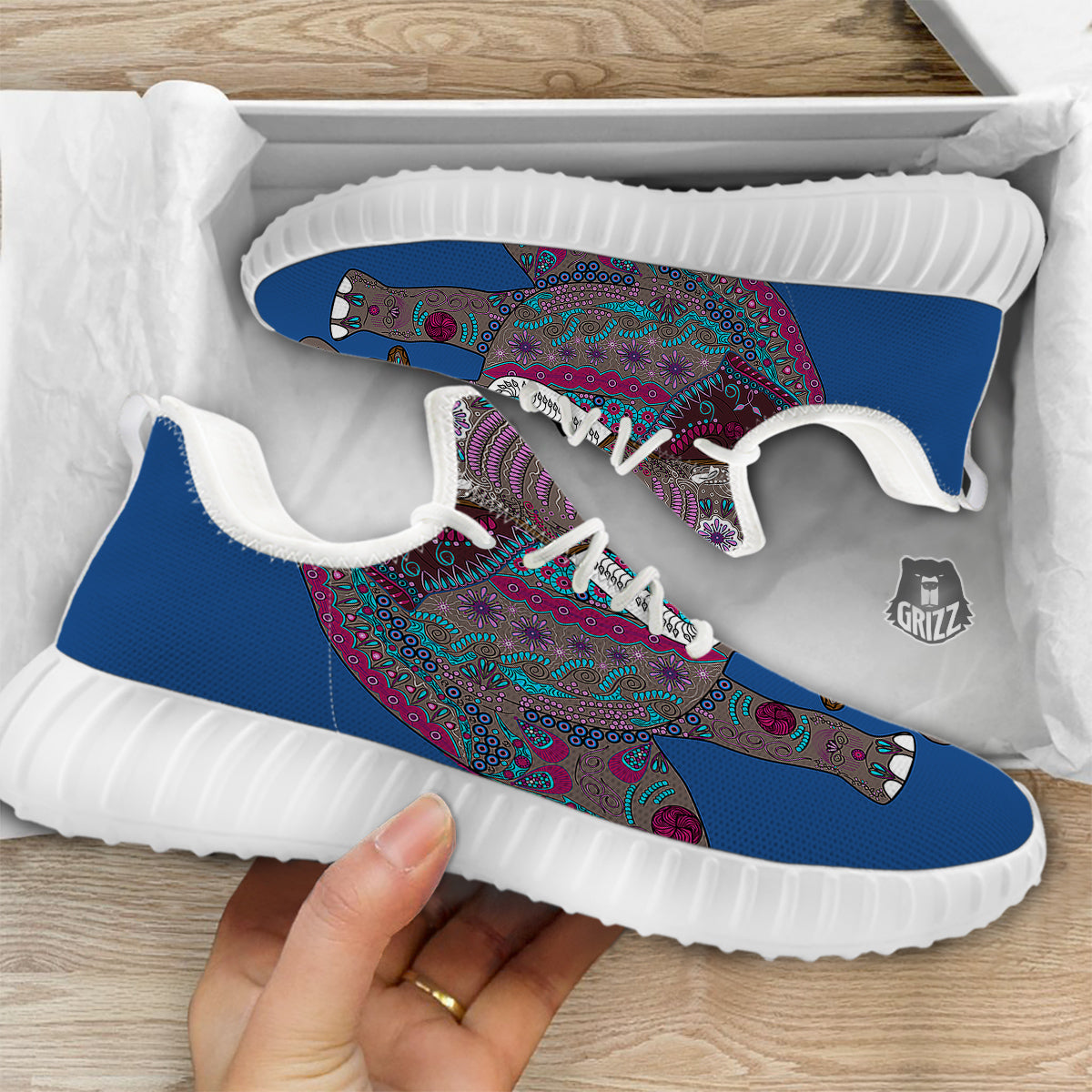 Tribal Elephant Indian Cute Print White Walking Shoes-grizzshop