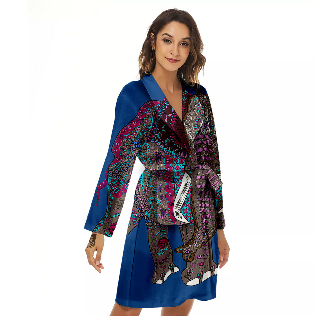 Tribal Elephant Indian Cute Print Women's Robe-grizzshop