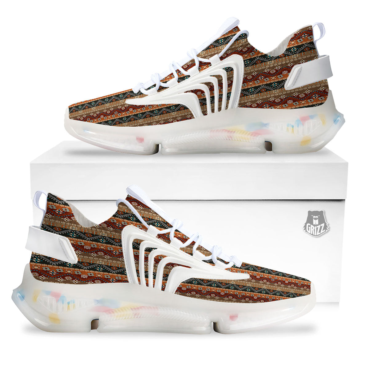 Tribal Ethnic Boho Print Pattern White Gym Shoes-grizzshop