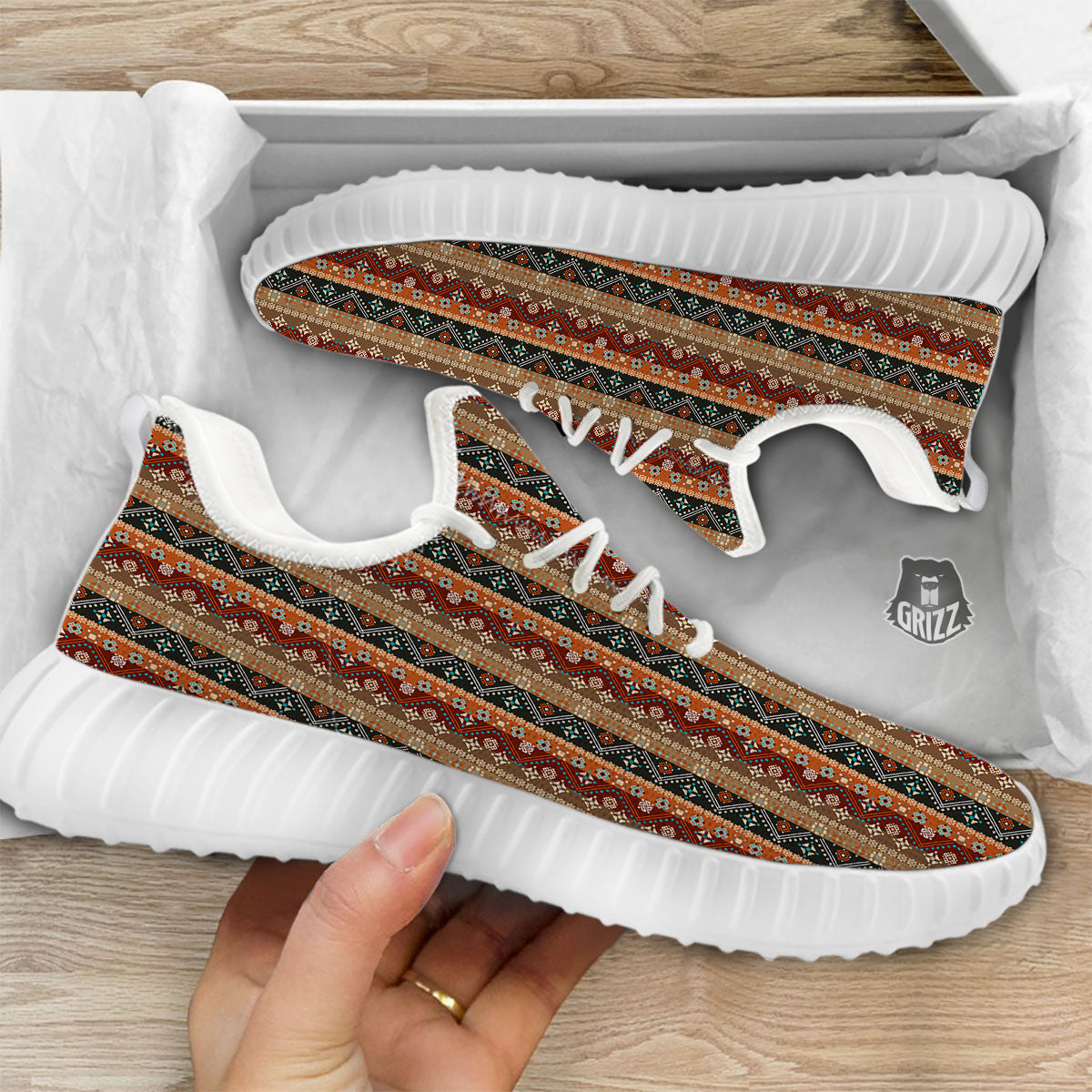 Tribal Ethnic Boho Print Pattern White Walking Shoes-grizzshop