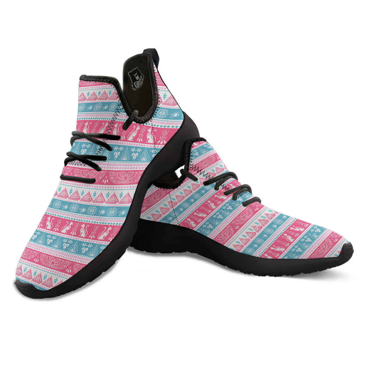 Tribal Ethnic Pink Blue Egypt Print Pattern Black Athletic Shoes-grizzshop