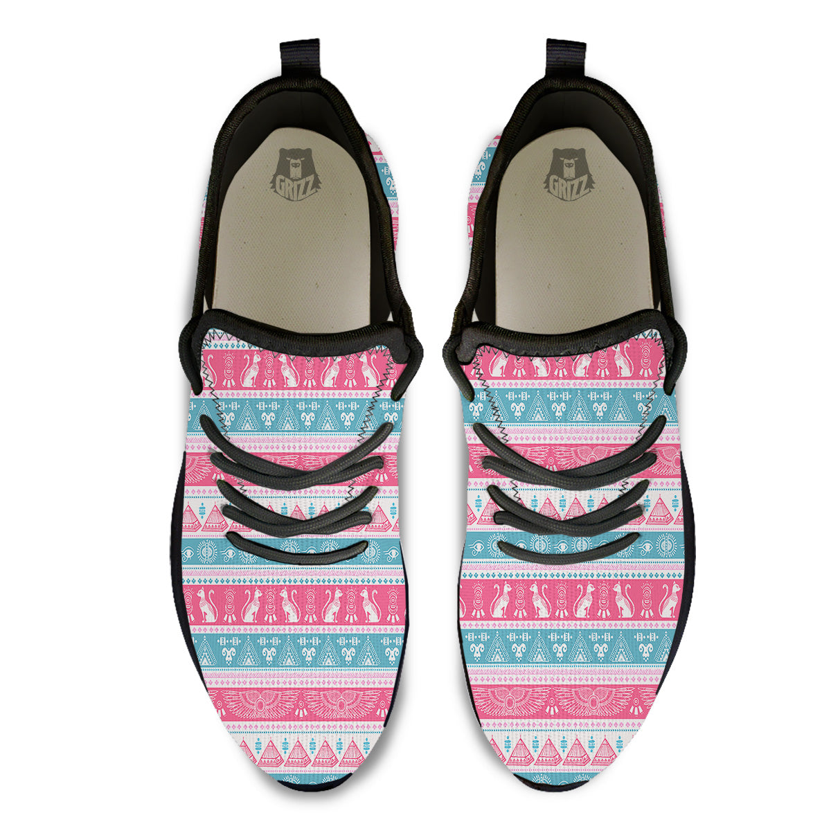 Tribal Ethnic Pink Blue Egypt Print Pattern Black Athletic Shoes-grizzshop