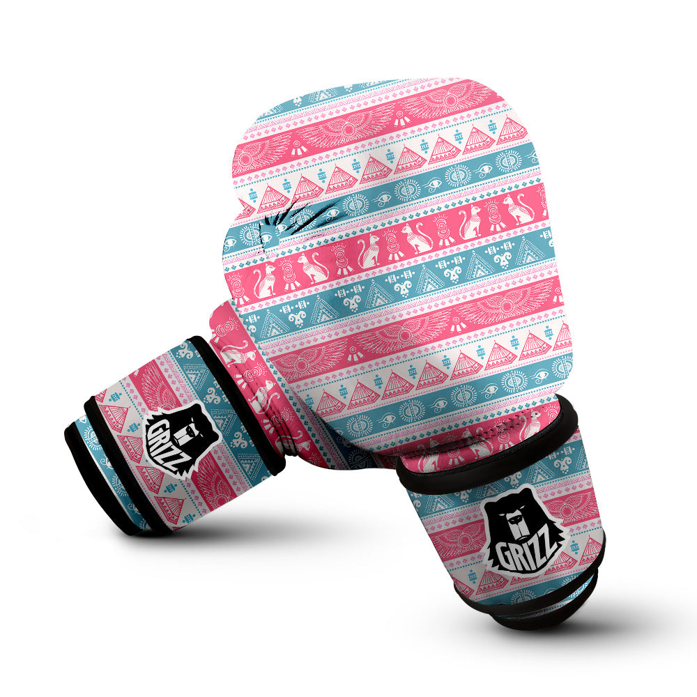 Tribal Ethnic Pink Blue Egypt Print Pattern Boxing Gloves-grizzshop