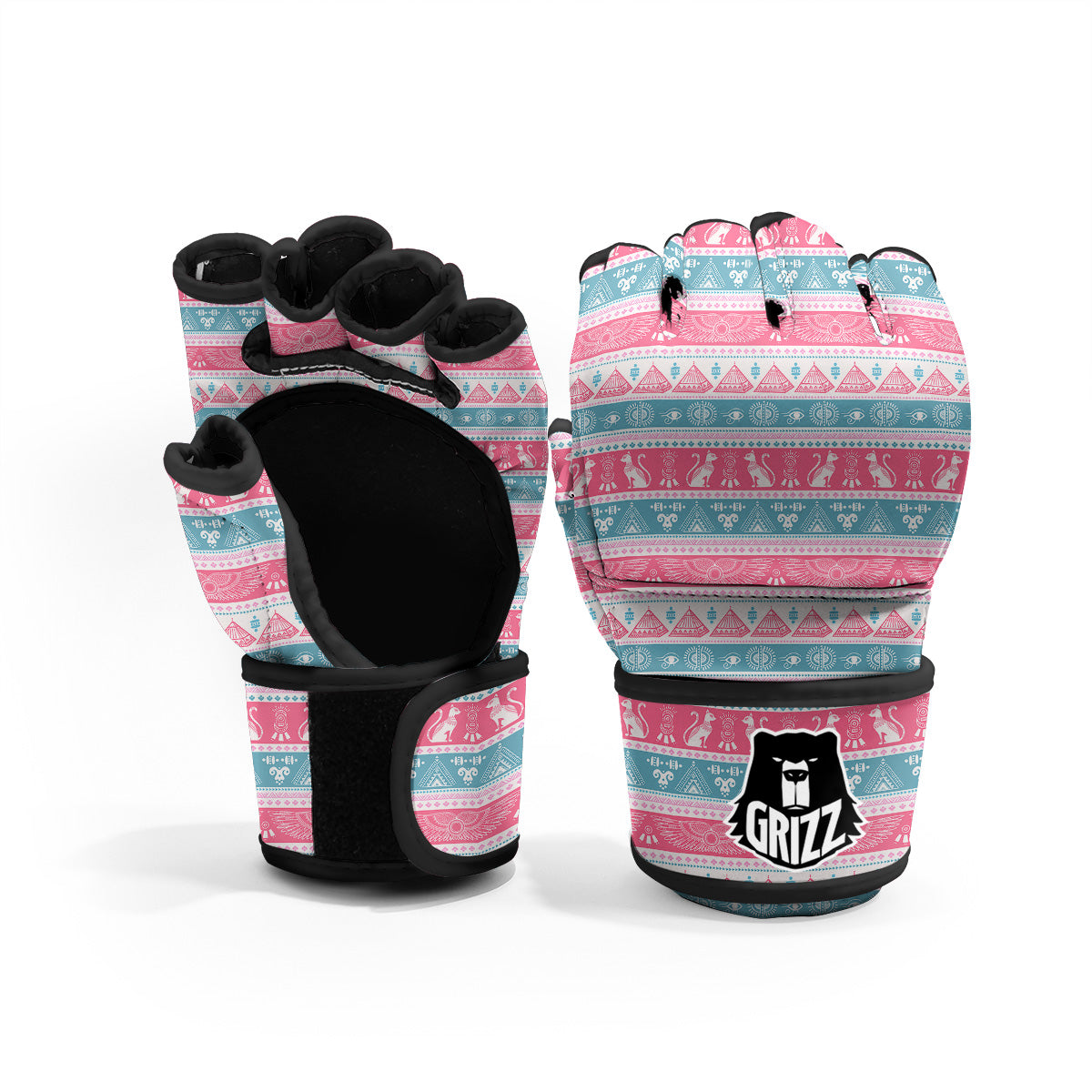 Tribal Ethnic Pink Blue Egypt Print Pattern MMA Gloves-grizzshop