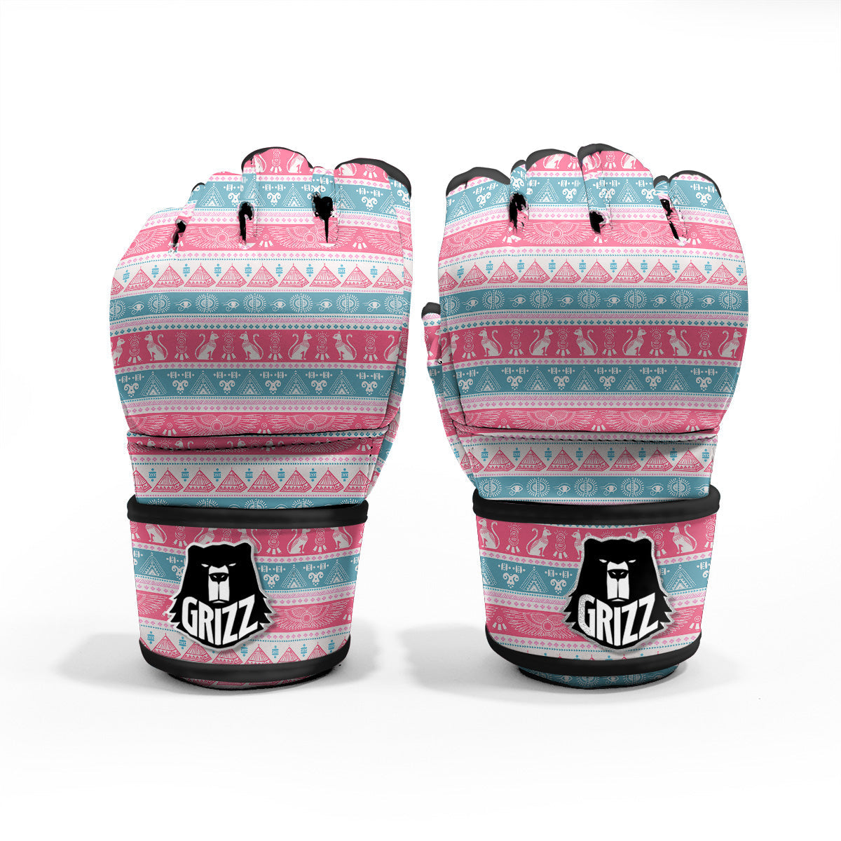 Tribal Ethnic Pink Blue Egypt Print Pattern MMA Gloves-grizzshop