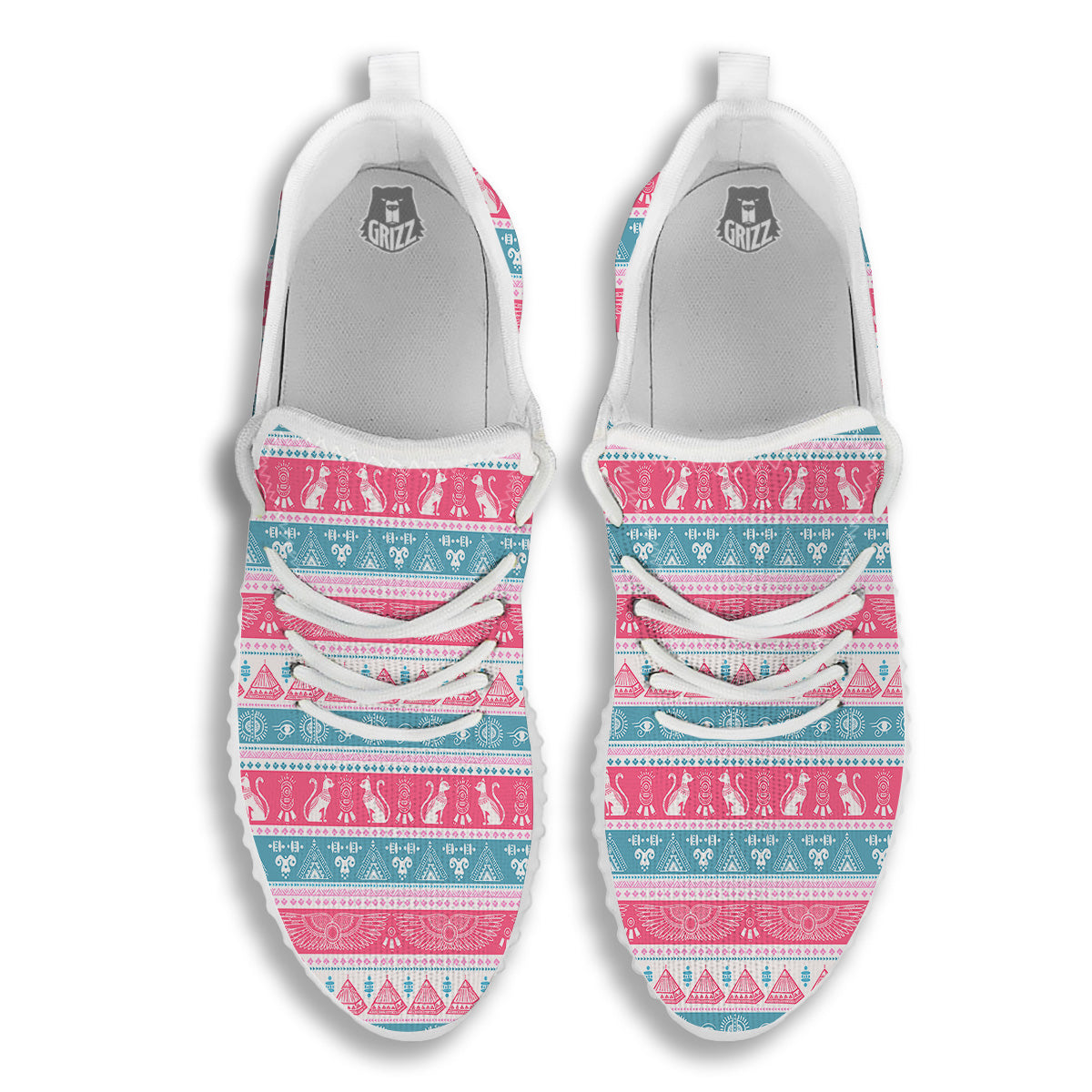 Tribal Ethnic Pink Blue Egypt Print Pattern White Walking Shoes-grizzshop