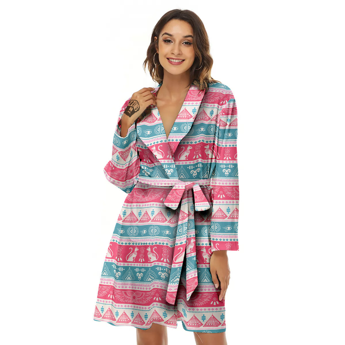 Tribal Ethnic Pink Blue Egypt Print Pattern Women's Robe-grizzshop