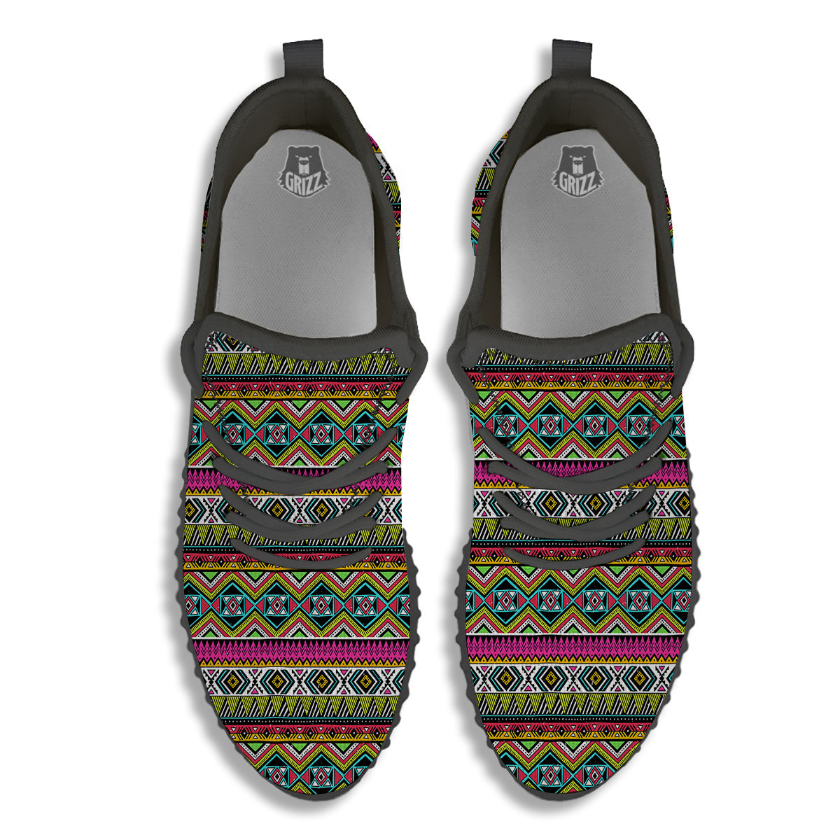 Tribal Geometric Colorful Print Pattern Black Walking Shoes-grizzshop
