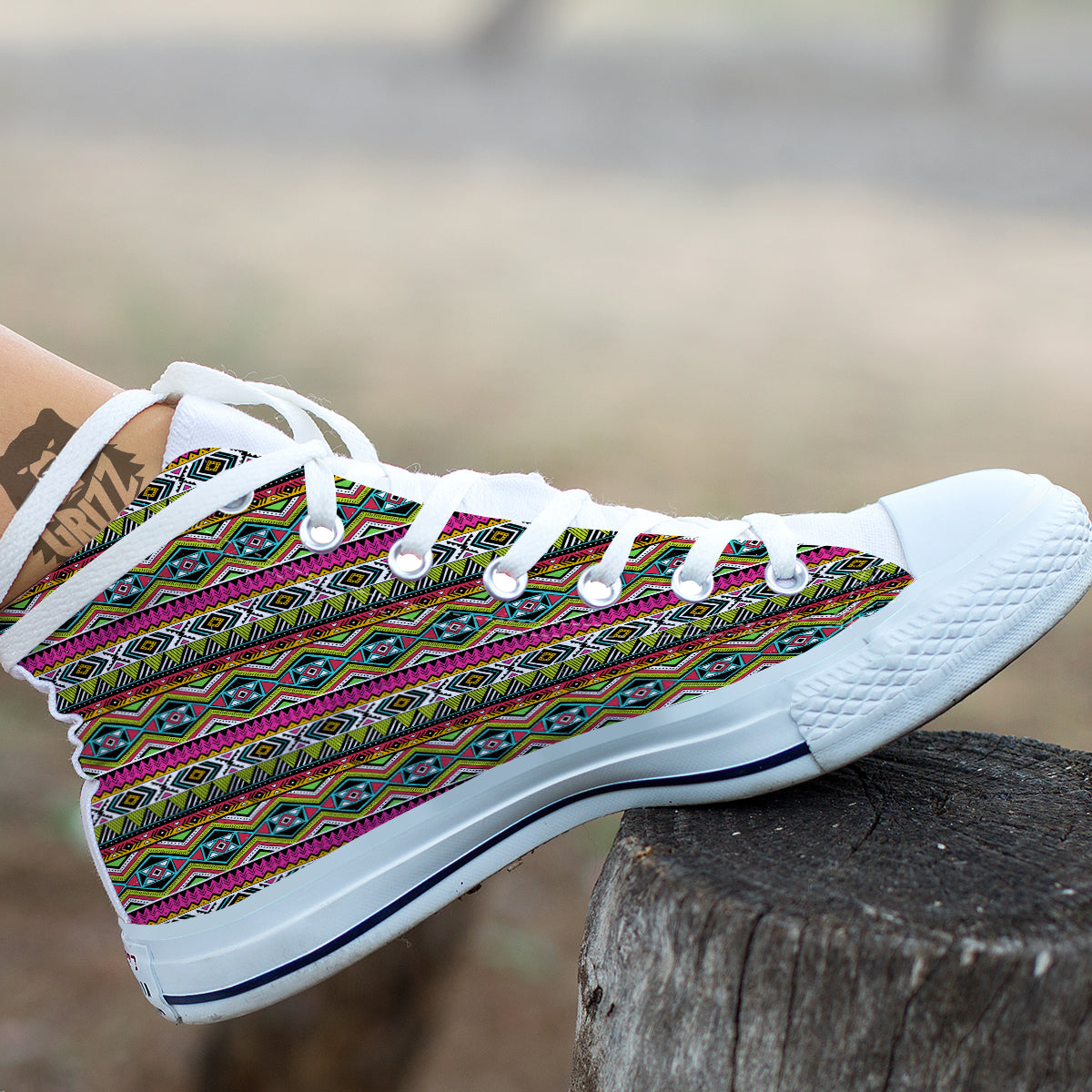 Tribal Geometric Colorful Print Pattern White High Top Shoes-grizzshop