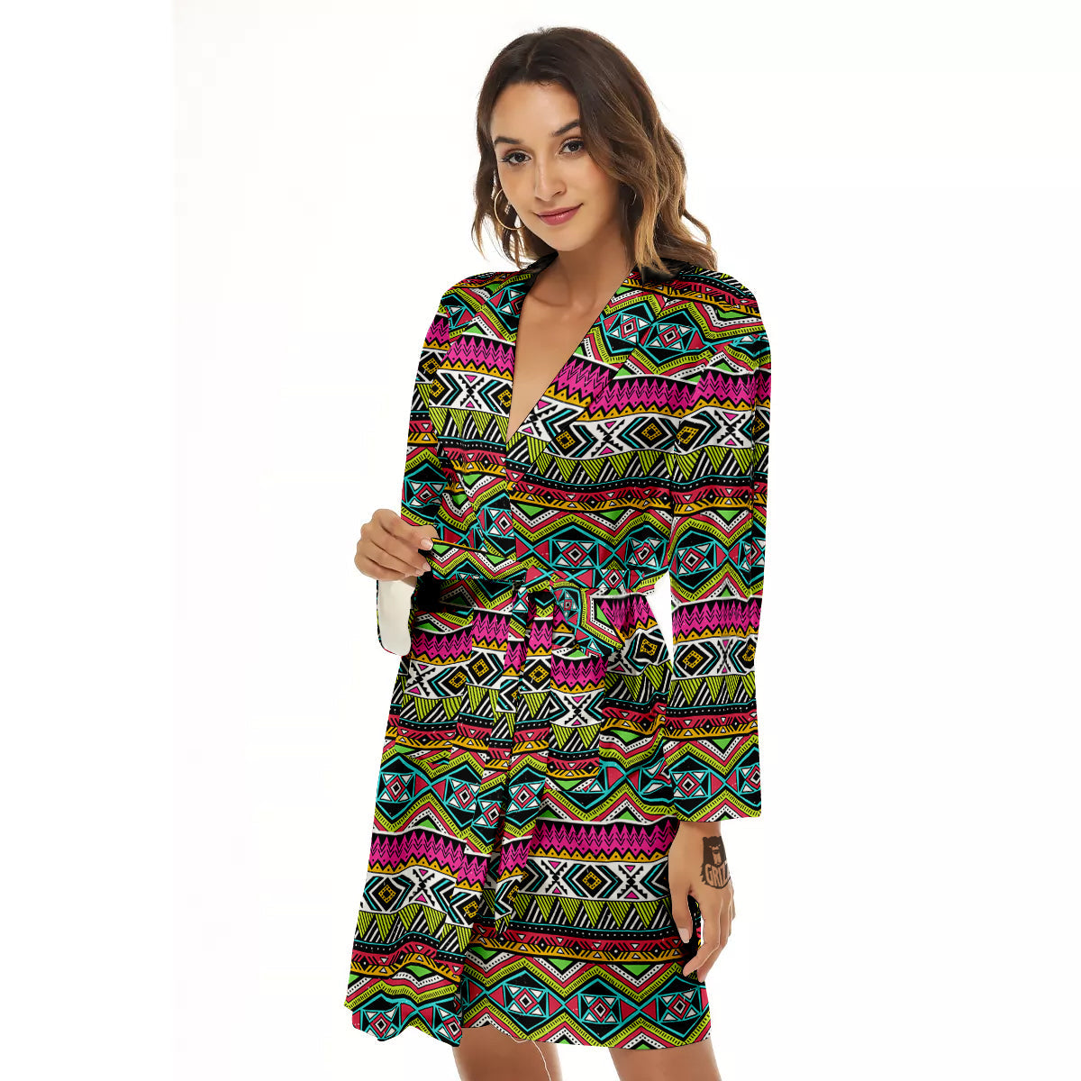 Tribal Geometric Colorful Print Pattern Women's Robe-grizzshop