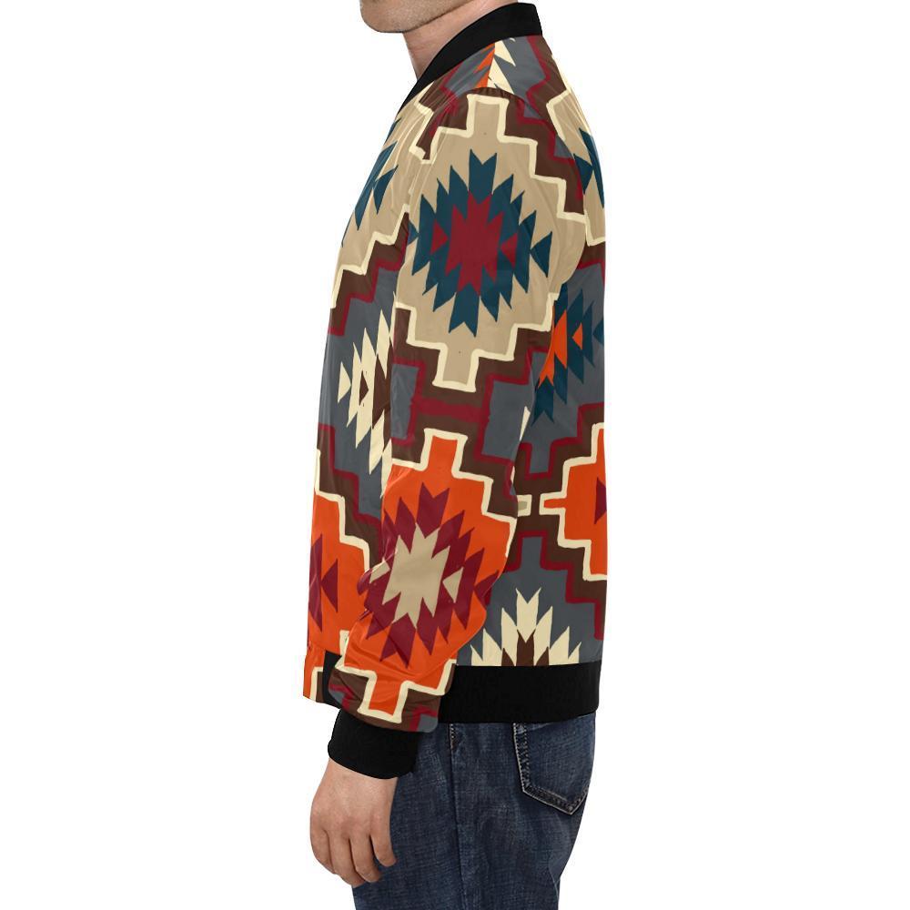 Tribal Indians Native American Aztec Navajo Print Men's Bomber Jacket-grizzshop