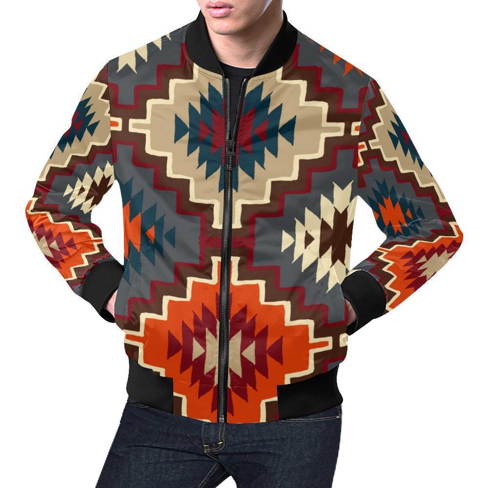 Tribal Indians Native American Aztec Navajo Print Men's Bomber Jacket-grizzshop