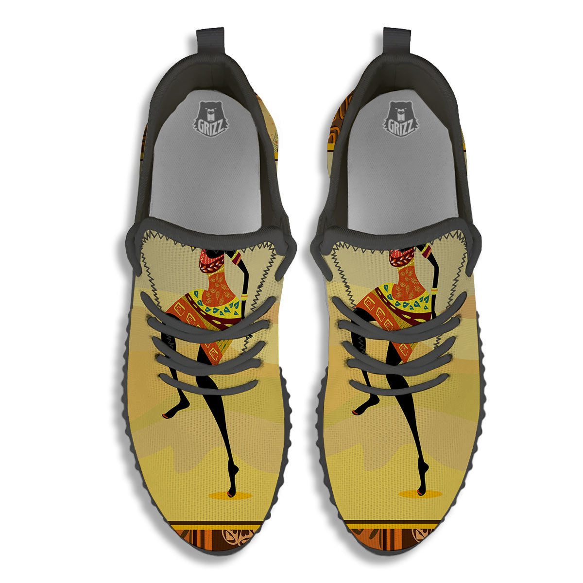 Tribal Inspired African Ethnic Print Black Walking Shoes-grizzshop