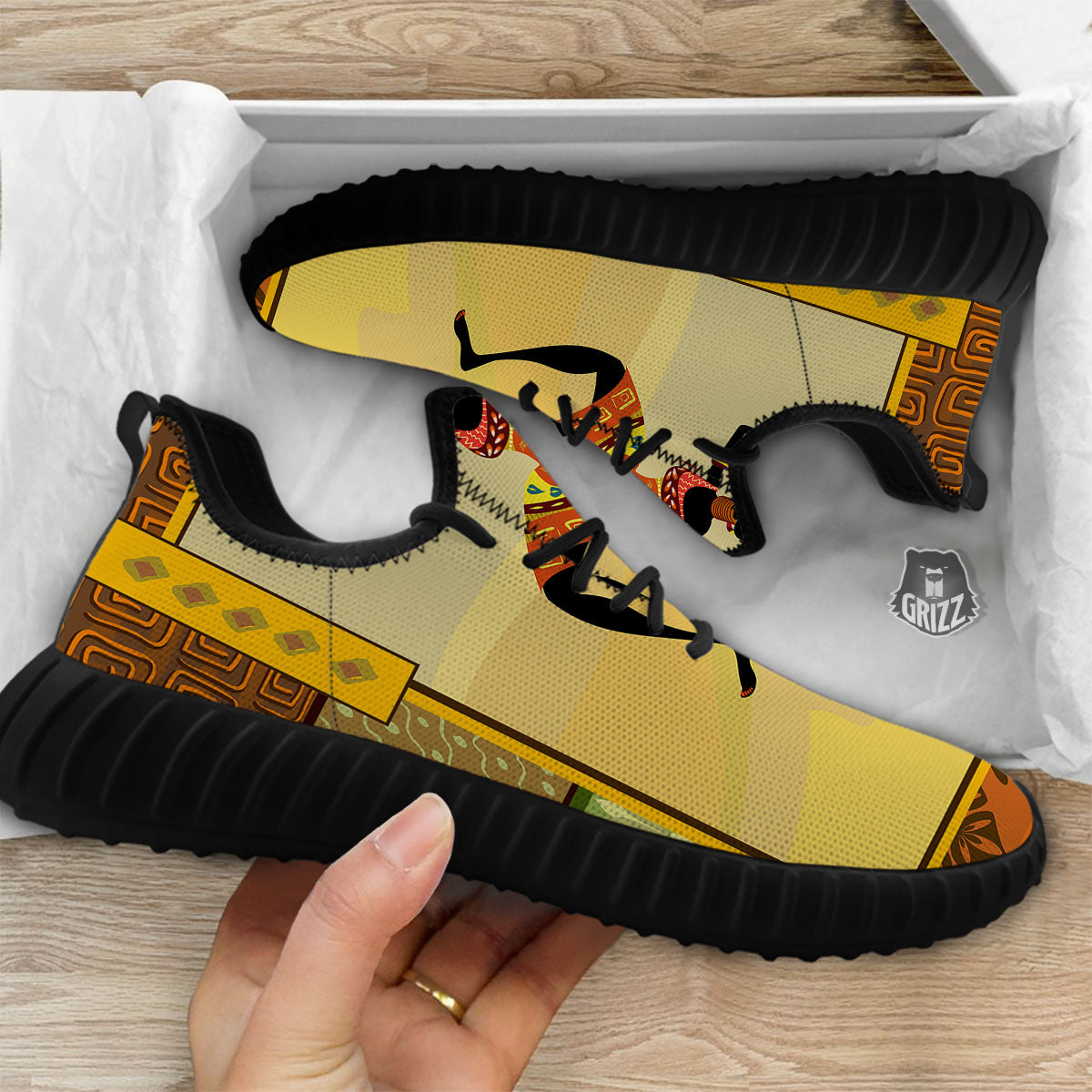 Tribal Inspired African Ethnic Print Black Walking Shoes-grizzshop