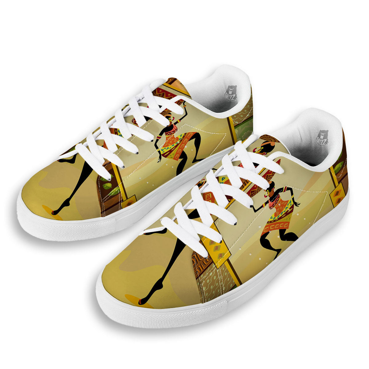 Tribal Inspired African Ethnic Print White Low Top Sneakers-grizzshop